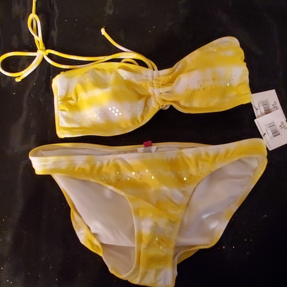 Yellow and White tie dyed and sequin bikini.